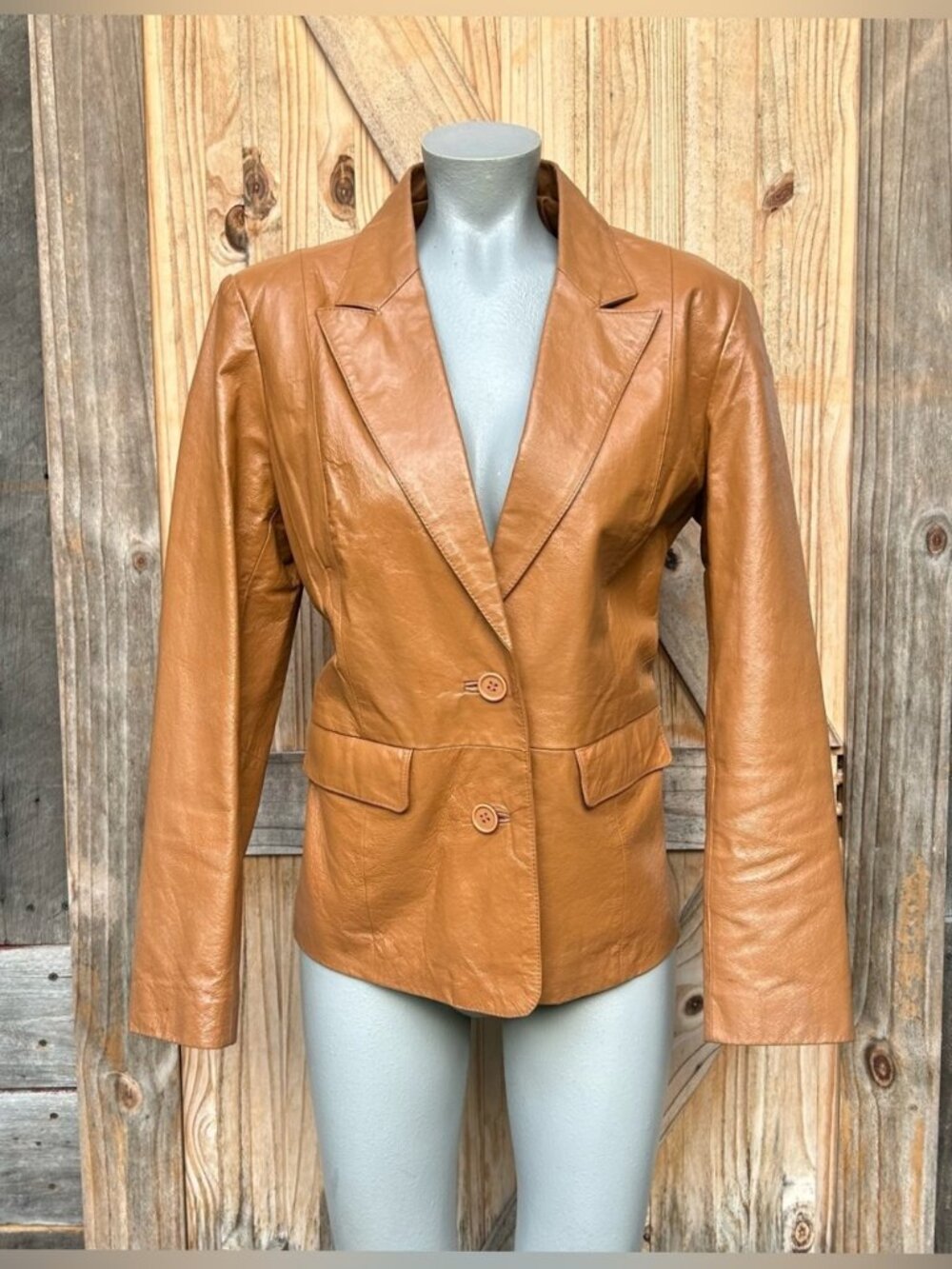 Vintage 90s Bagatelle Camel Tan Genuine Leather Boho Blazer Style Jacket~10~
